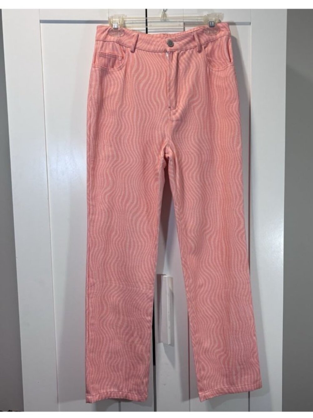 PEPPERMAYO Wavy Print High Rise Straight Leg Jeans Pants Women’s 6 US Y2K Coral
